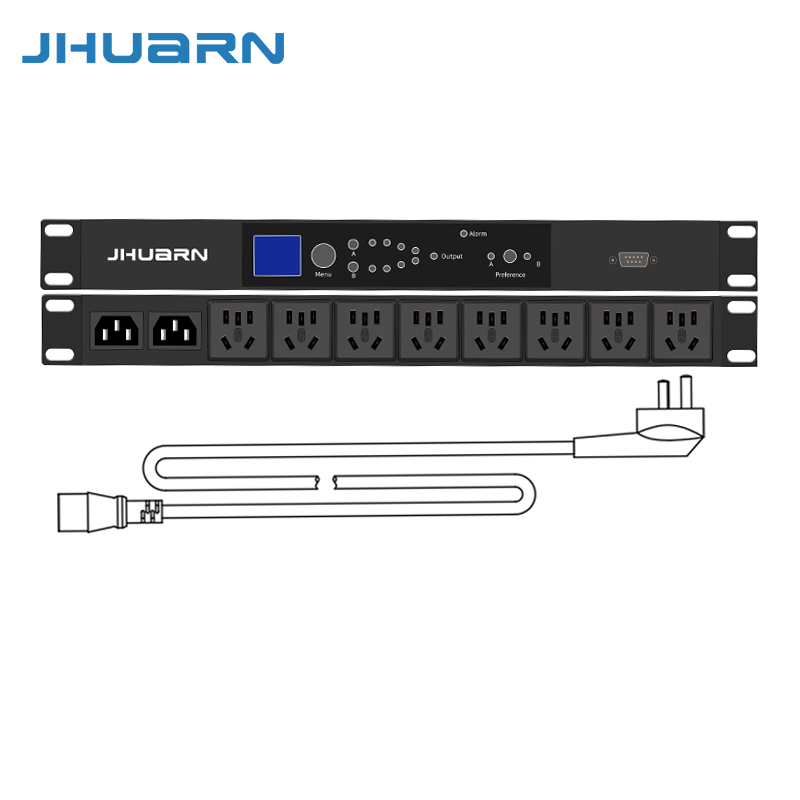 1U机架式标准机柜安装STS静态八位10A防脱双路C14输入JHSTSGF08-10A